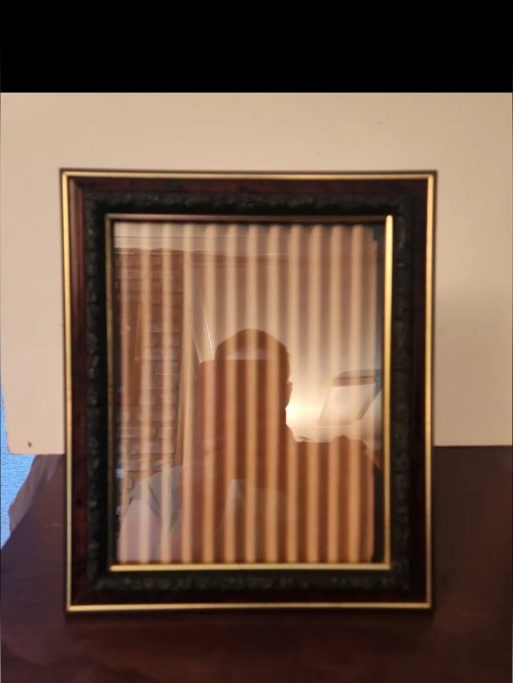 Faux Dark Wood With Black Plastic Floral Design with Gold Trim Picture Frame